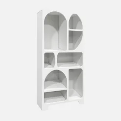 Libreria organica bianca effetto legno con 8 vani
