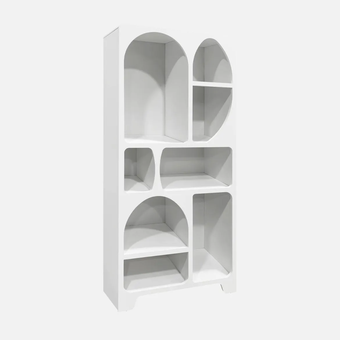 Libreria organica bianca effetto legno con 8 vani