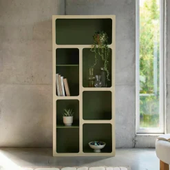 Libreria organica in legno bicolore con 8 scomparti