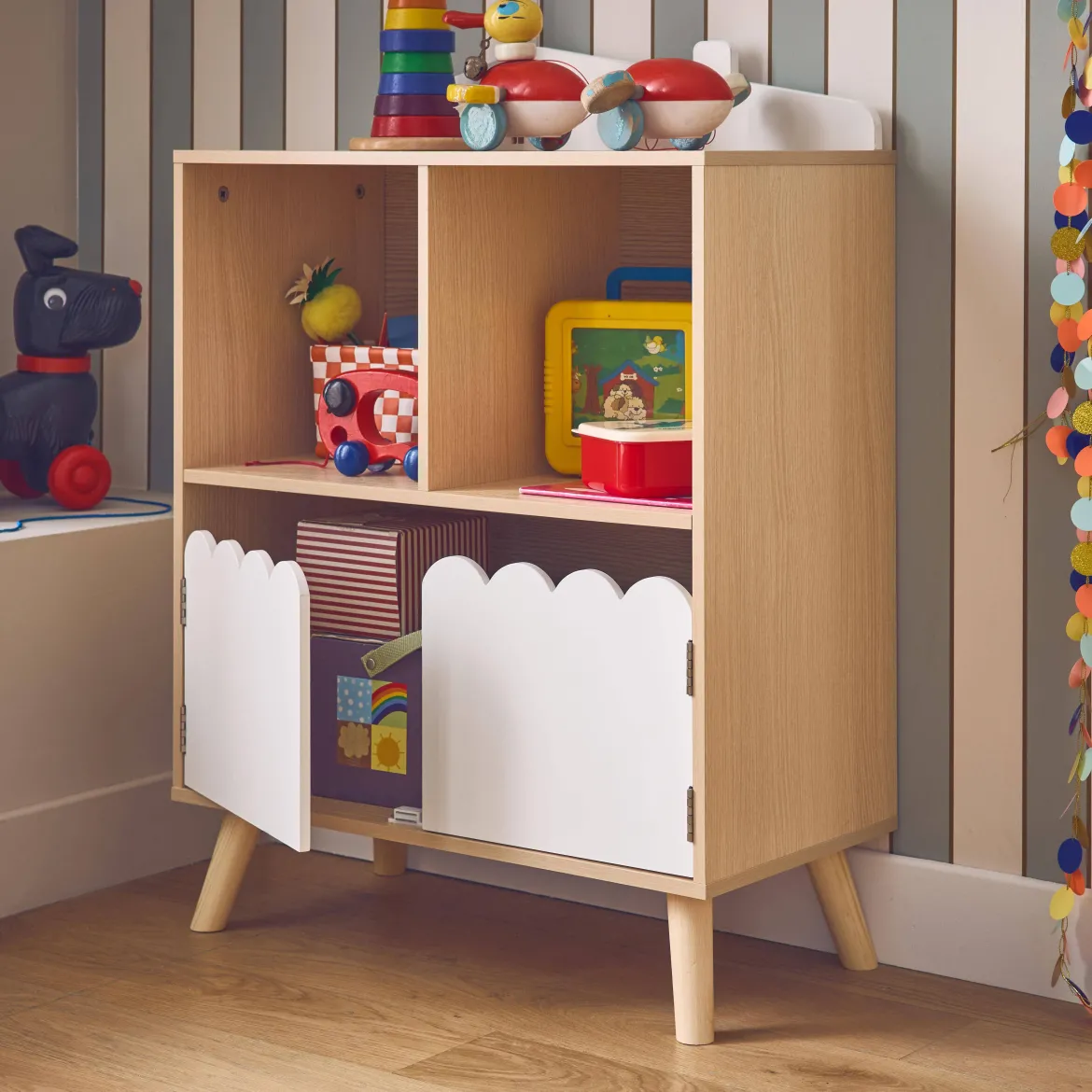 Libreria per bambini a 2 ripiani e 2 ante