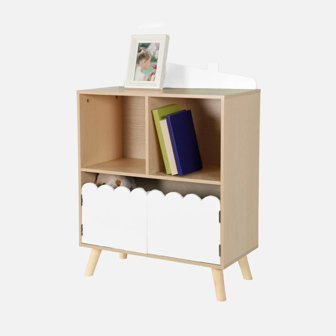 Libreria per bambini a 2 ripiani e 2 ante
