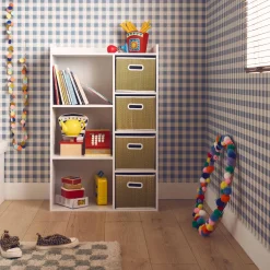 Libreria per bambini con 4 cestini in fibra vegetale