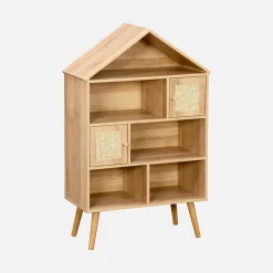 Libreria per bambini effetto legno e canna, 7 scomparti