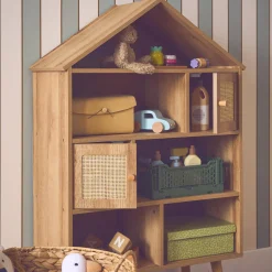 Libreria per bambini effetto legno e canna, 7 scomparti