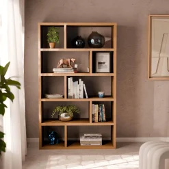 Libreria asimmetrica a 5 livelli con 10 scomparti
