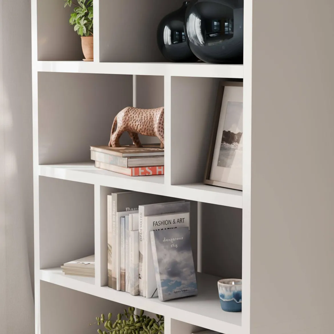 Libreria asimmetrica a 5 livelli con 10 scomparti