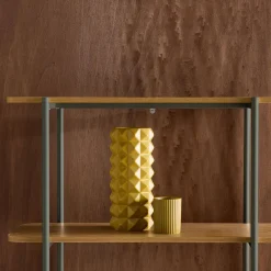 Libreria in metallo curvato e legno a 6 livelli