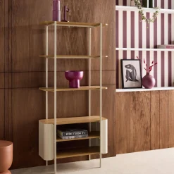 Libreria in metallo curvato e legno a 6 livelli