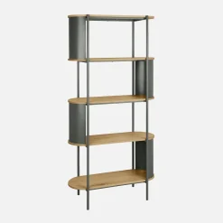 Libreria in metallo curvato e legno a 5 livelli