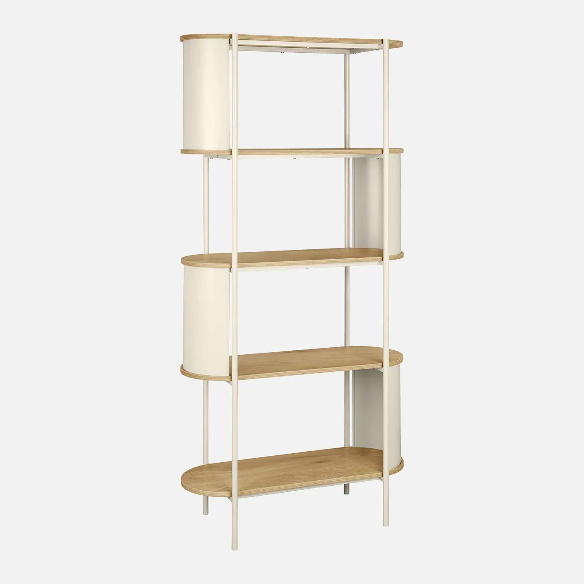 Libreria in metallo curvato e legno a 5 livelli