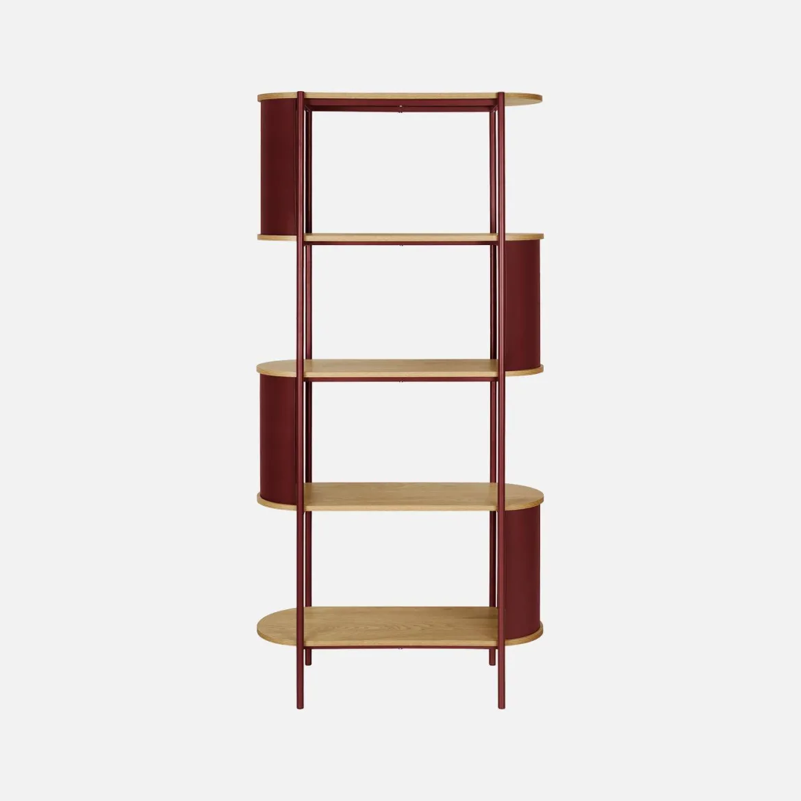 Libreria in metallo curvato e legno a 5 livelli
