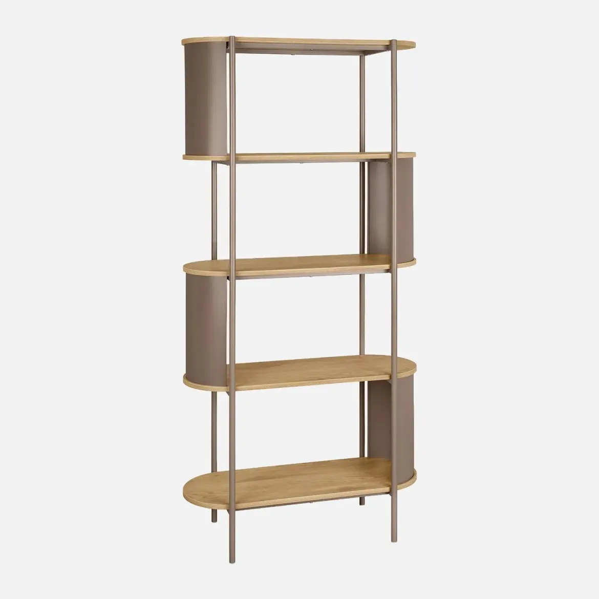 Libreria in metallo curvato e legno a 5 livelli