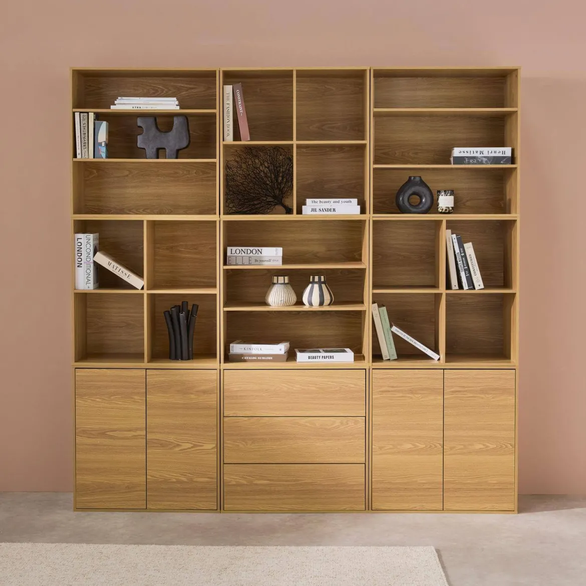 Libreria modulabile decorazione legno 9 elementi