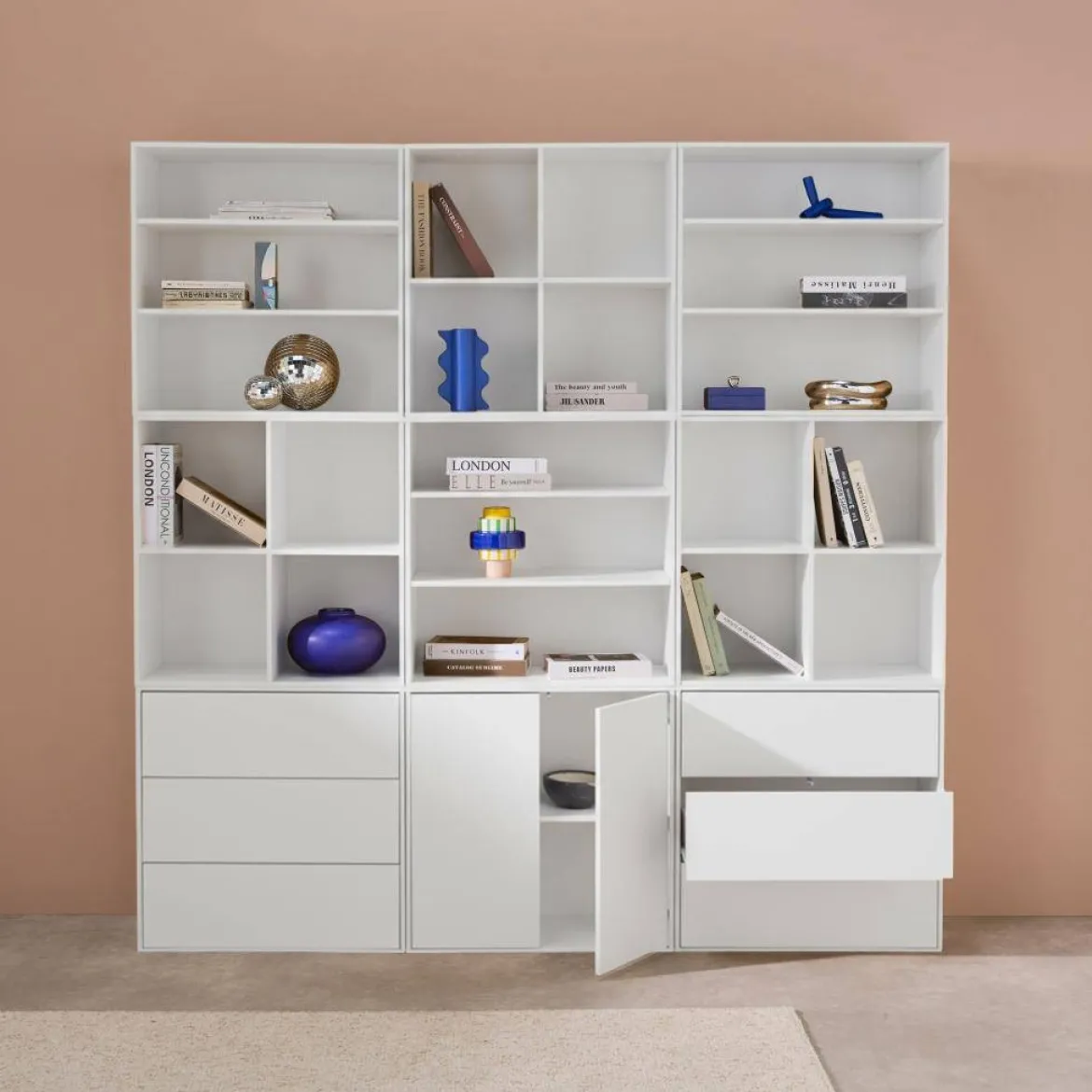 Libreria modulare decorativa in legno con 9 elementi