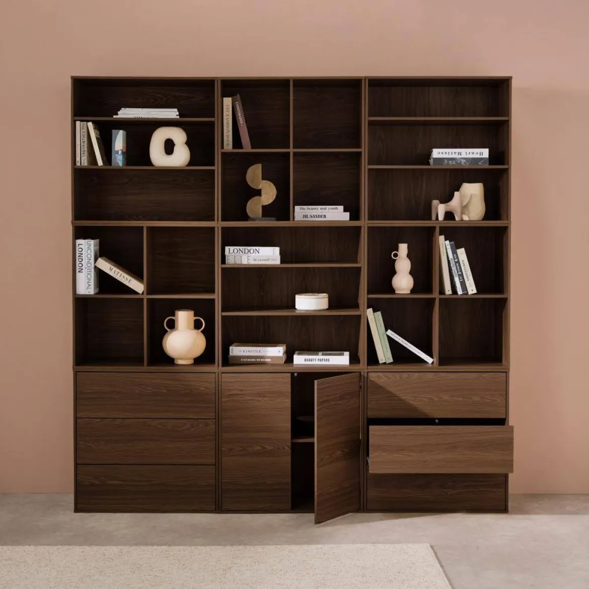 Libreria modulare decorativa in legno con 9 elementi