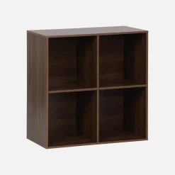 Libreria modulare in legno a 2 ripiani, 4 vani