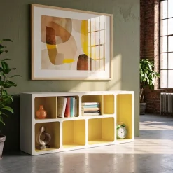 Libreria organica in legno bicolore con 8 scomparti