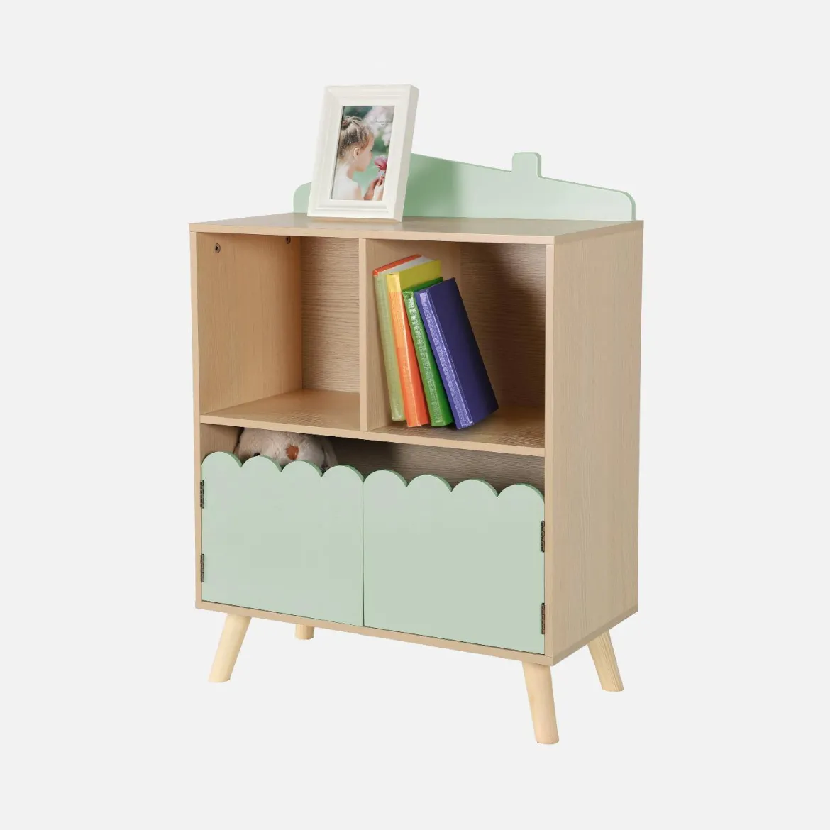 Libreria per bambini a 2 ripiani e 2 ante