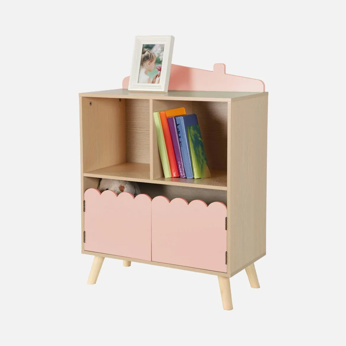 Libreria per bambini a 2 ripiani e 2 ante