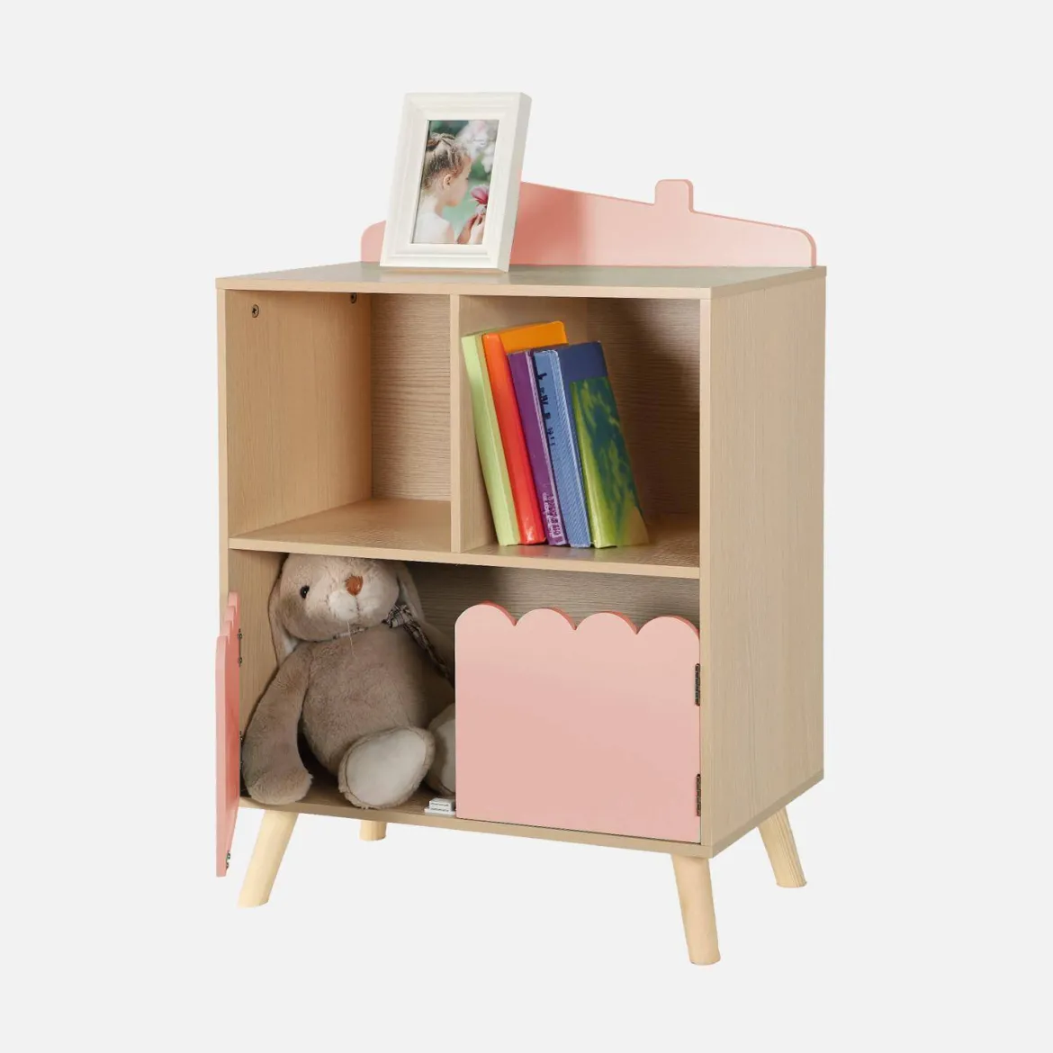 Libreria per bambini a 2 ripiani e 2 ante