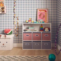 Libreria per bambini con 6 cestini in velluto