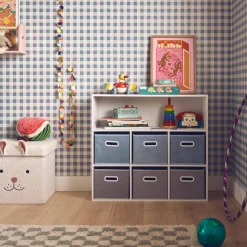 Libreria per bambini con 6 cestini in velluto