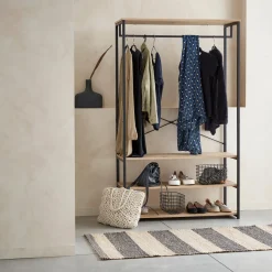 Mobile d'ingresso in metallo e legno con barra di sospensione, 3 livelli