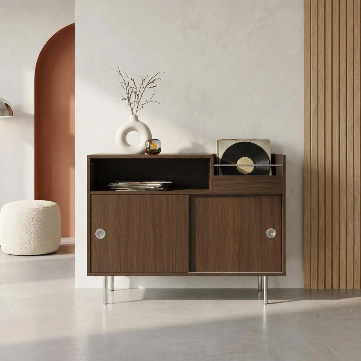 Mobile per vinili vintage decorazione legno e acciaio inossidabile, 100cm