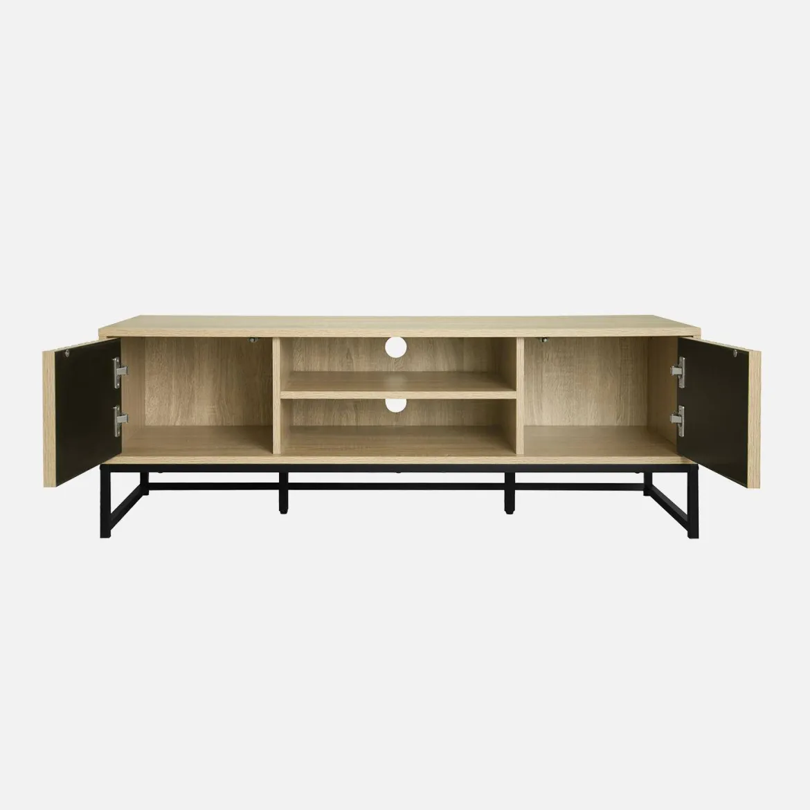 Mobile TV a 2 ante in legno scanalato e metallo nero, 120cm
