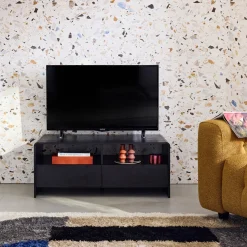 Mobile TV con 2 cassetti e 2 ripiani, effetto legno arrotondato