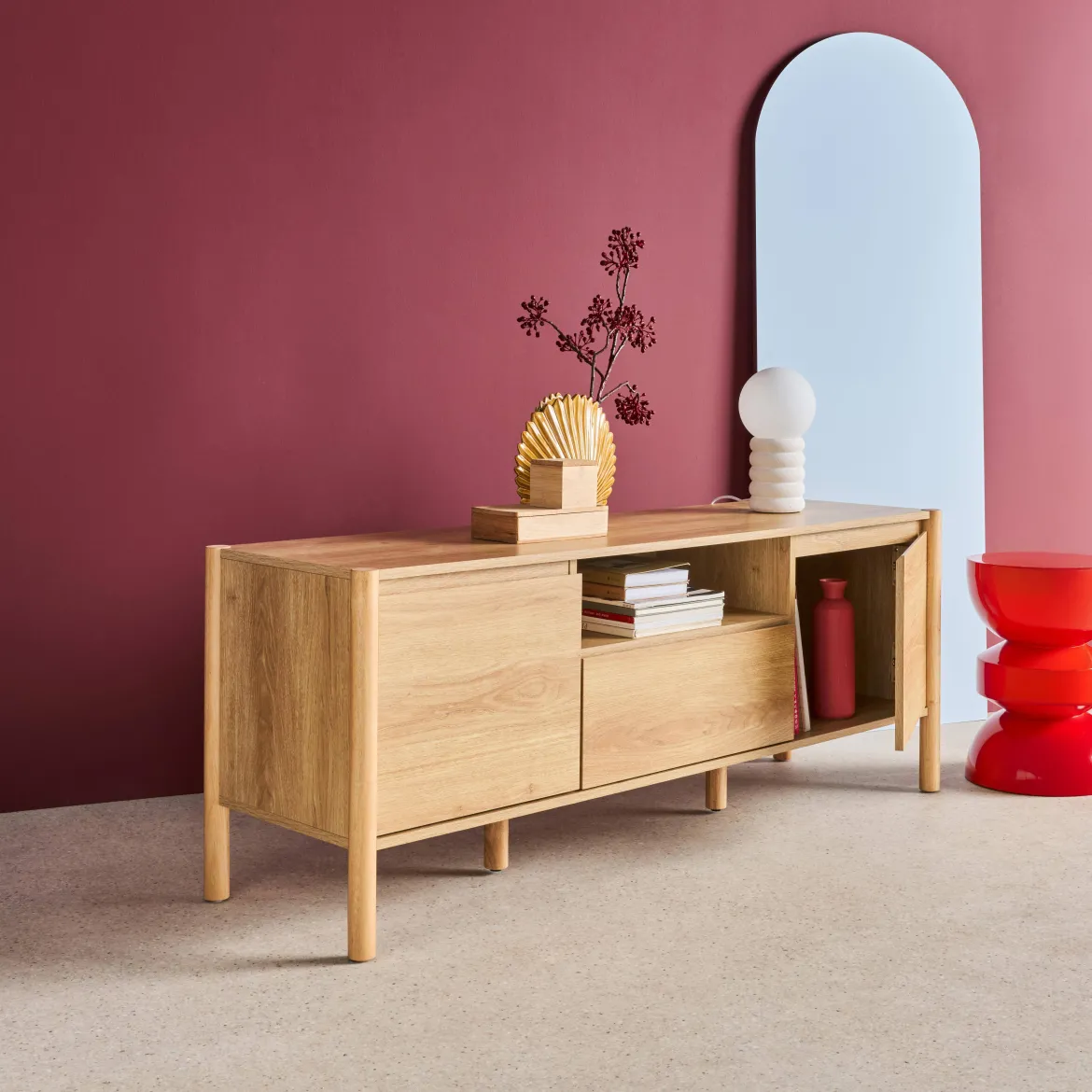Mobile TV decorazione legno 2 ante 1 cassetto 140cm