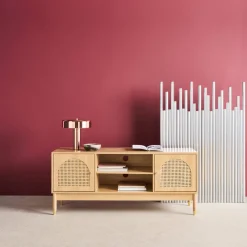 Mobile TV decorazione legno e canna 2 ante 140cm
