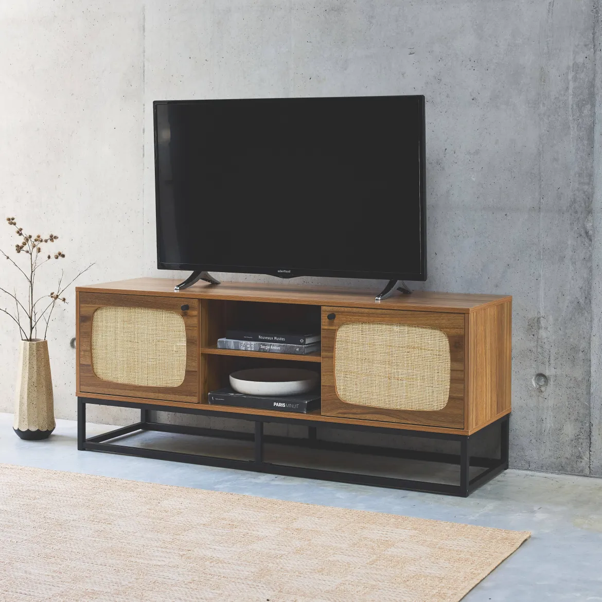 Mobile TV effetto legno e canna arrotondata, 140cm