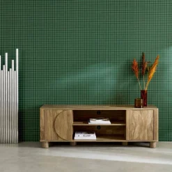 Mobile TV esotico effetto legno di mango 2 ante reversibili, 155cm