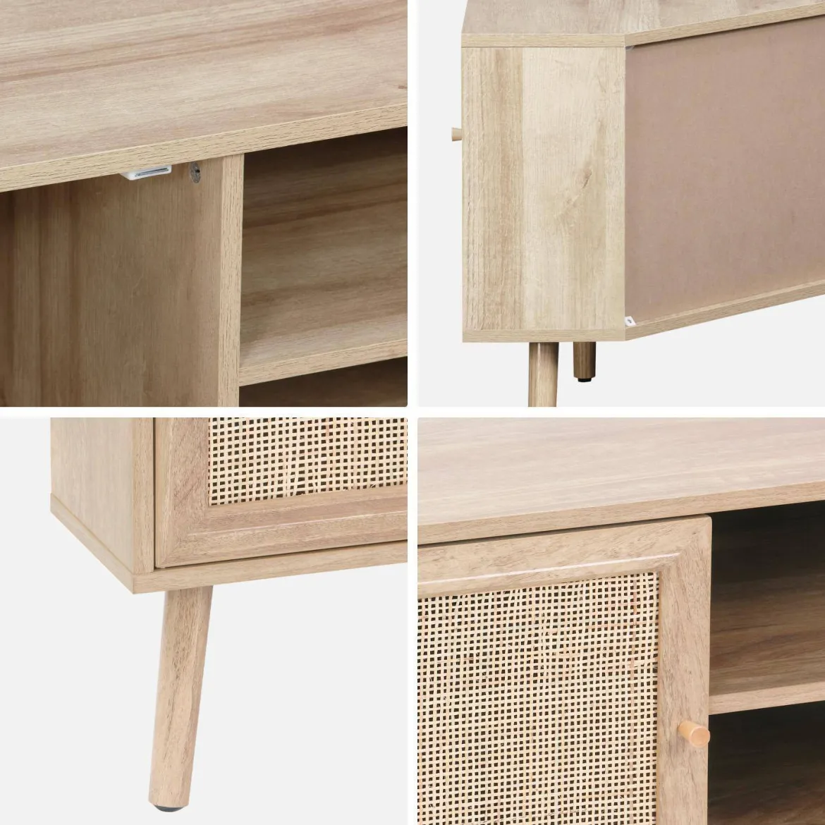 Mobile TV in legno e canna, 2 ante, 1 ripiano, 115cm