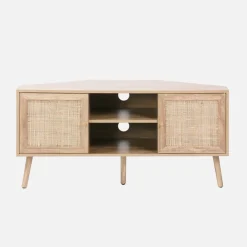 Mobile TV in legno e canna, 2 ante, 1 ripiano, 115cm