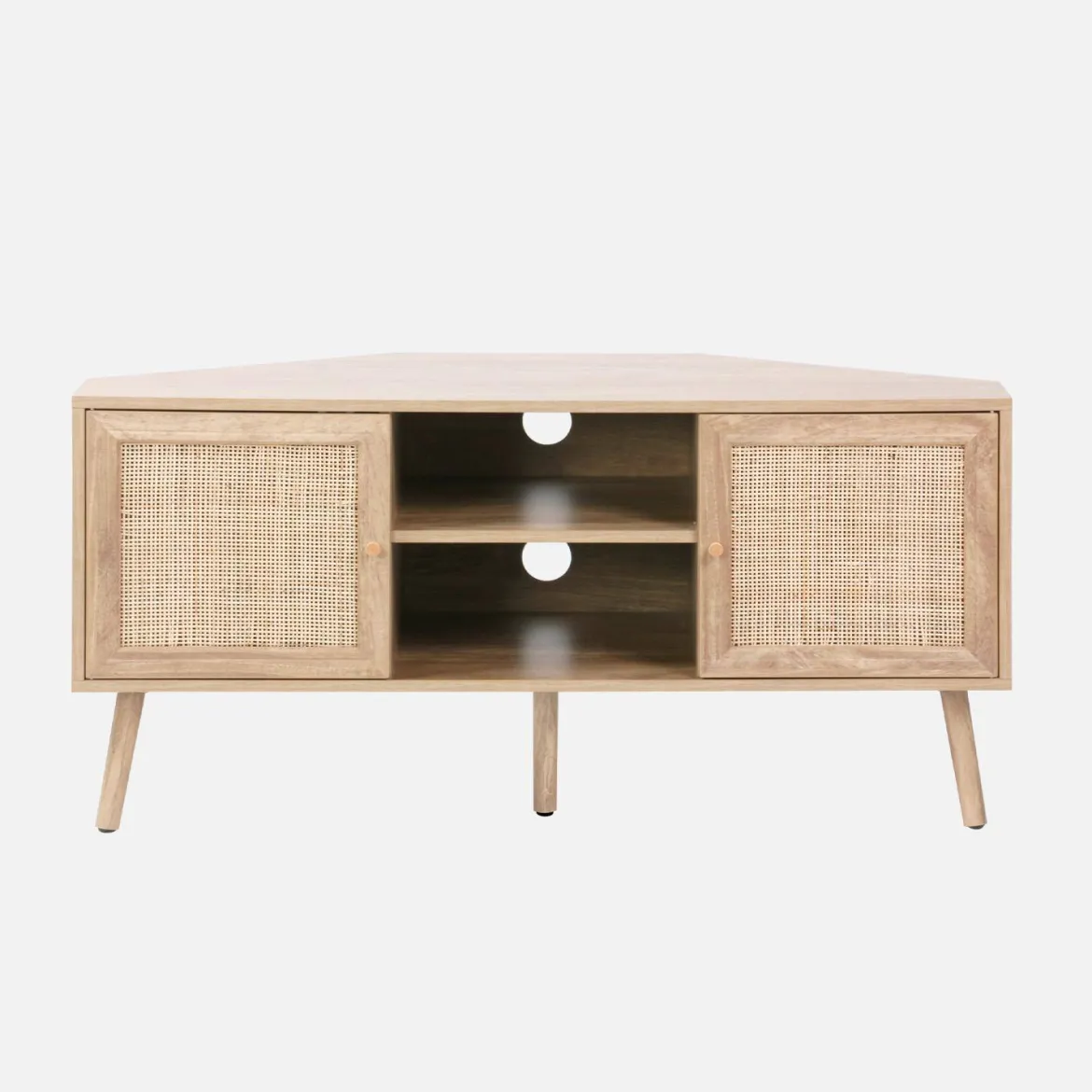 Mobile TV in legno e canna, 2 ante, 1 ripiano, 115cm
