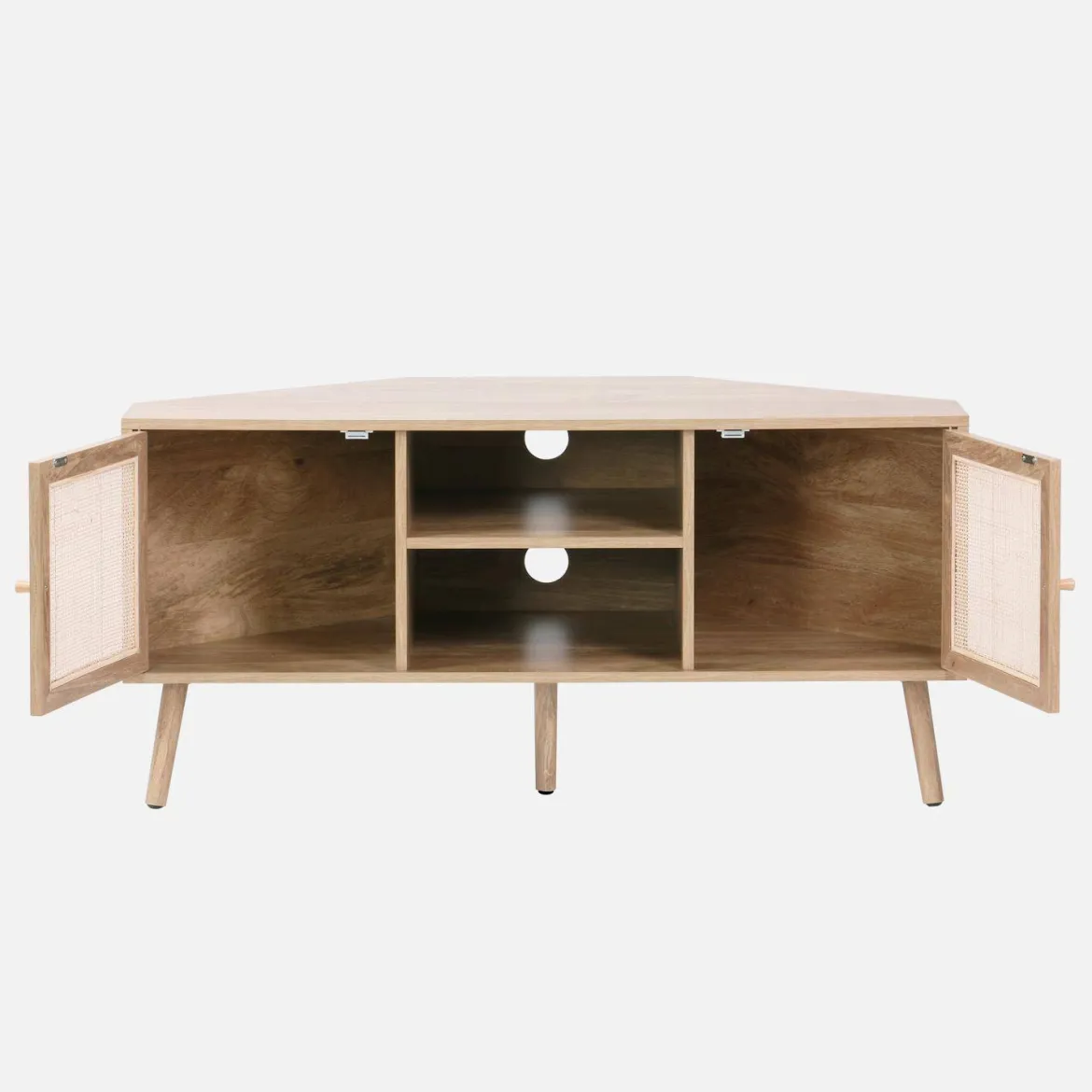 Mobile TV in legno e canna, 2 ante, 1 ripiano, 115cm