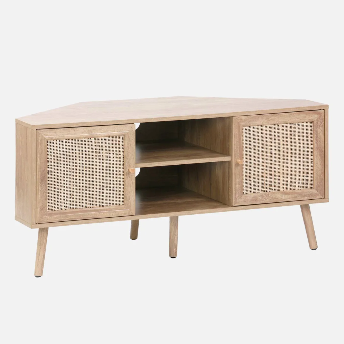 Mobile TV in legno e canna, 2 ante, 1 ripiano, 115cm