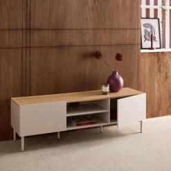 Mobile TV in metallo e decorazione in legno 2 ante, 140cm