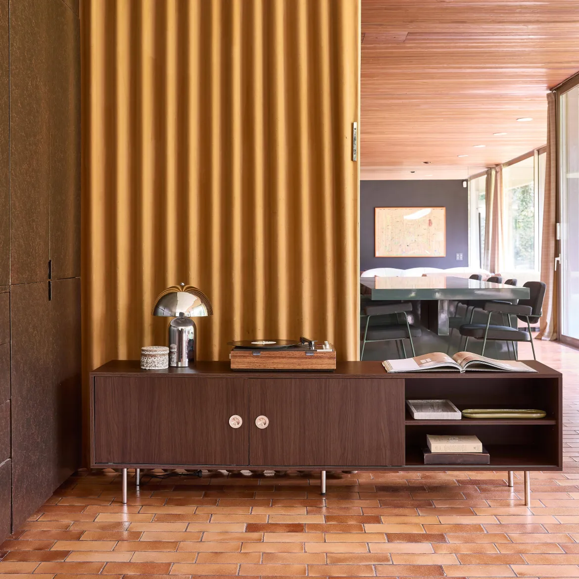 Mobile TV vintage in legno e acciaio inossidabile 2 ante, 180cm