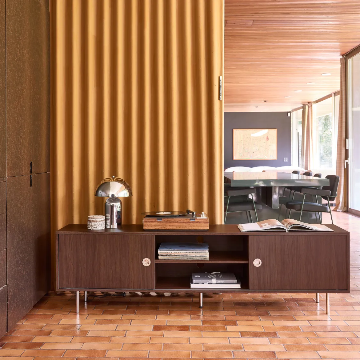 Mobile TV vintage in legno e acciaio inossidabile 2 ante, 180cm