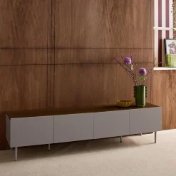 Mobile TV in metallo e decorazione in legno 4 ante, 180cm