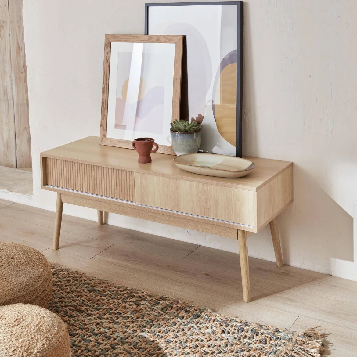 Mobile TV scandinavo a 2 ante effetto legno, 115cm