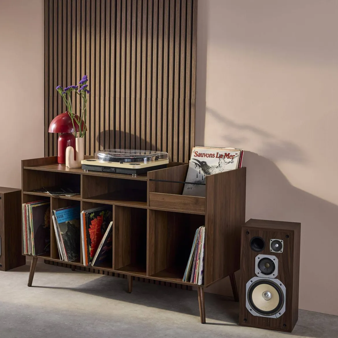 Mobili per vinili XL vintage effetto legno scuro, 130cm
