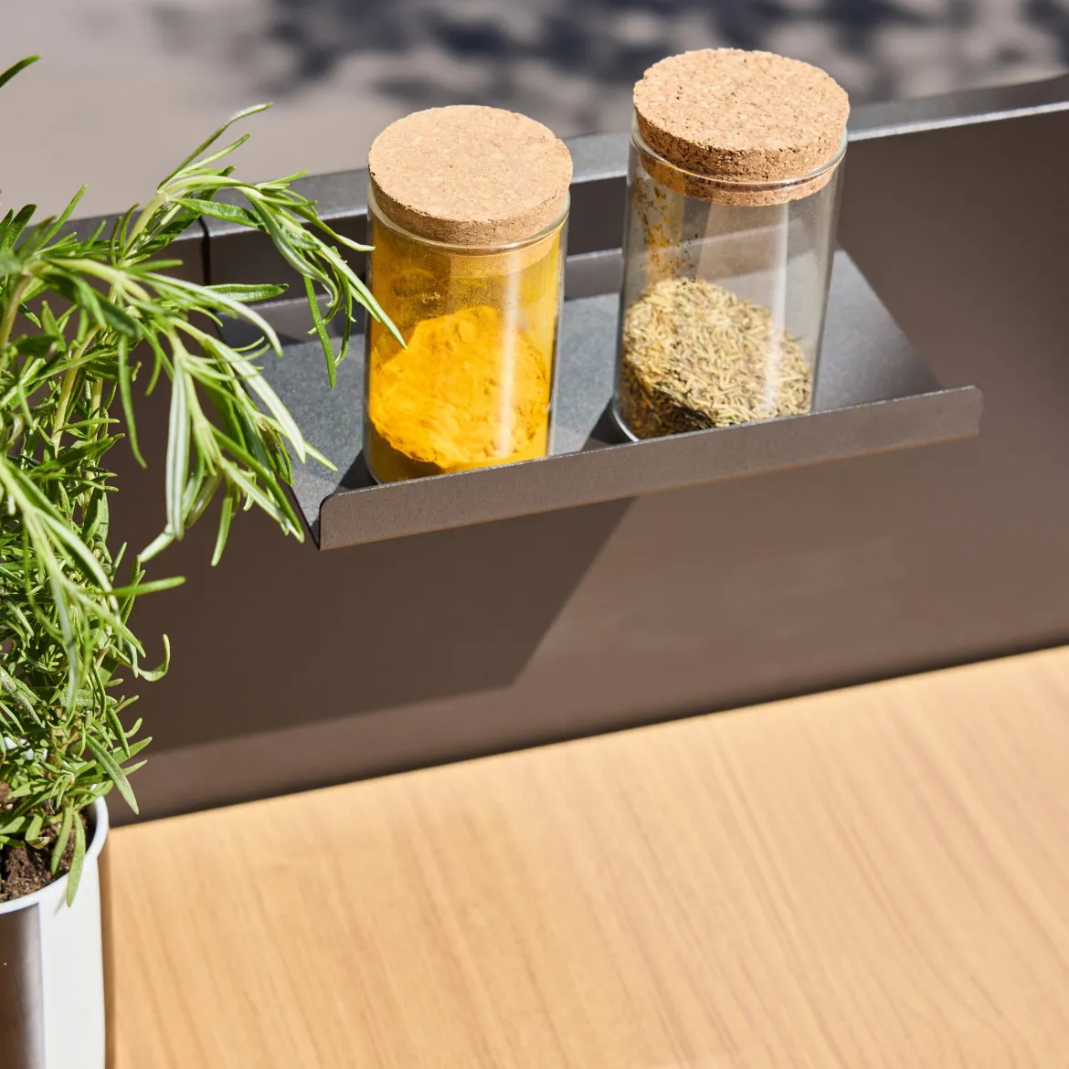 Modulo cucina da esterno in acciaio e decorazione in legno 1 ripiano, 60cm