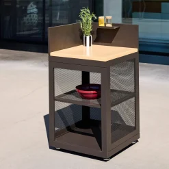 Modulo cucina da esterno in acciaio e decorazione in legno 1 ripiano, 60cm