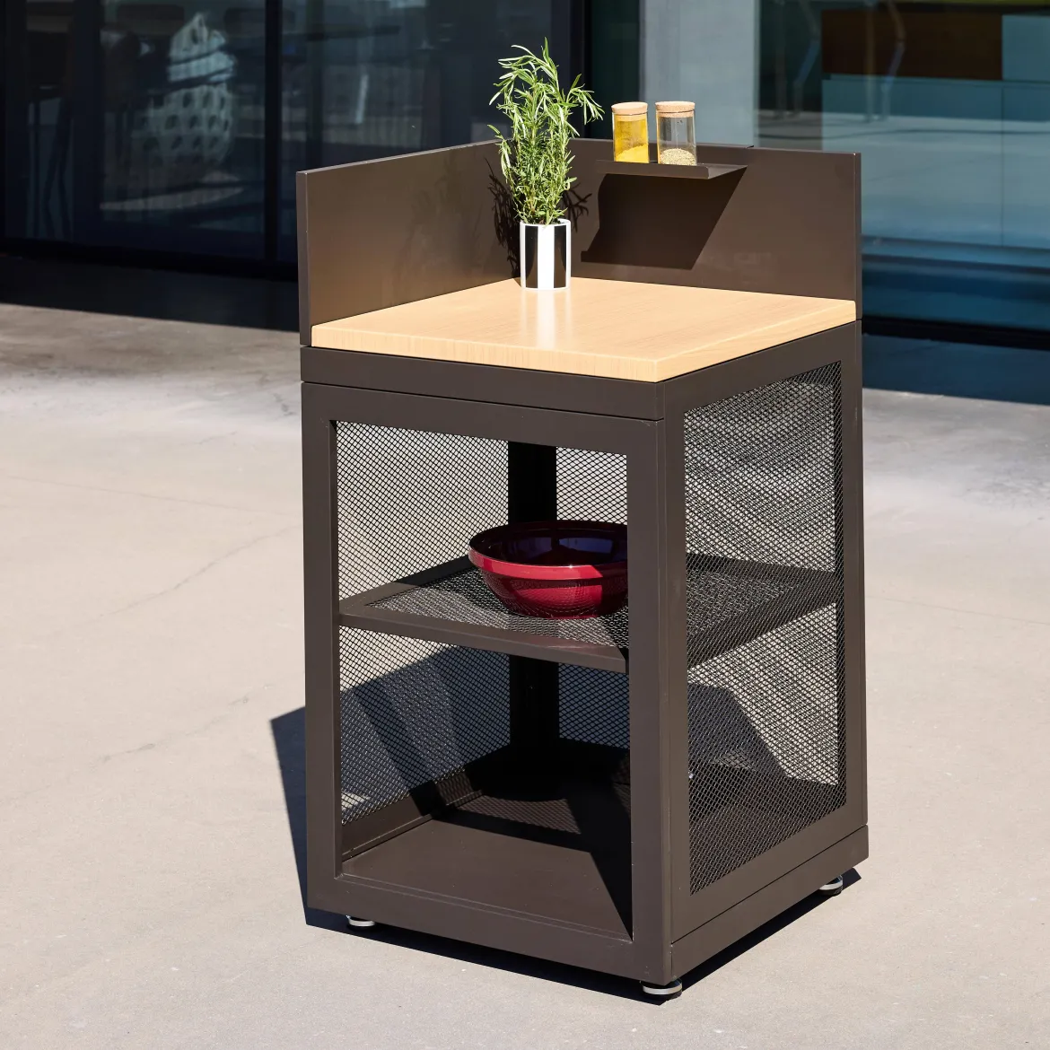 Modulo cucina da esterno in acciaio e decorazione in legno 1 ripiano, 60cm