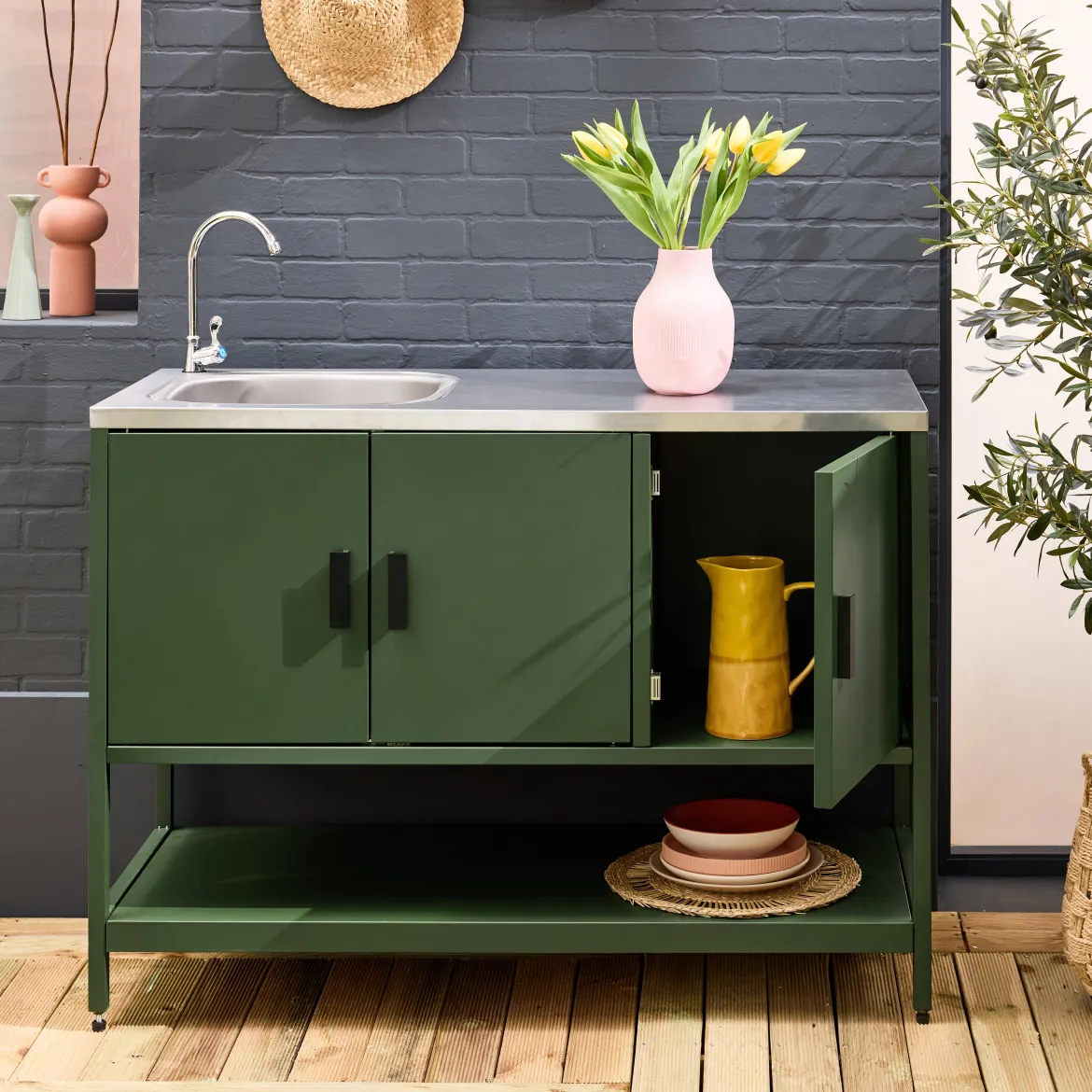 Modulo cucina da esterno in acciaio con lavandino, 120cm