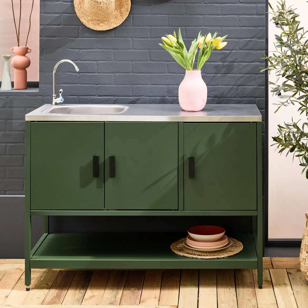 Modulo cucina da esterno in acciaio con lavandino, 120cm